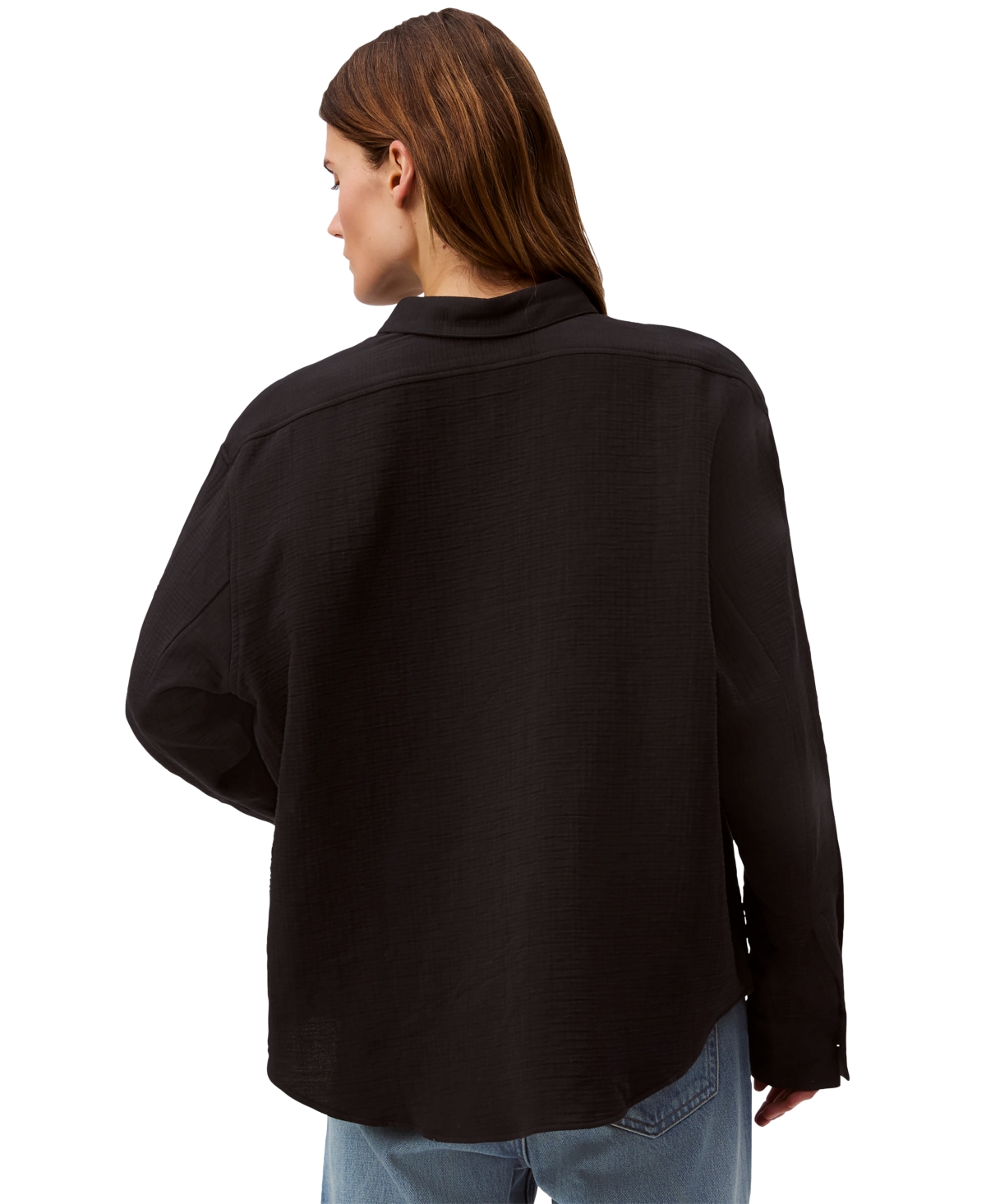 Calvin Klein Jeans Est.1978 Women's Double Gauze Roll-tab-sleeve Button-down Shirt In Black