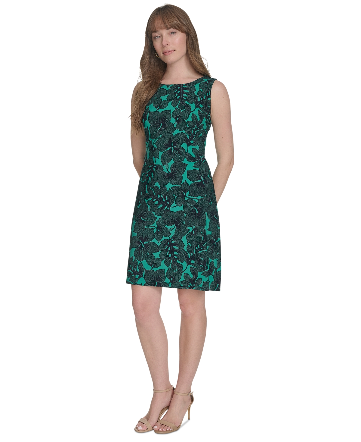 Tommy Hilfiger Women's Printed Sleeveless Shift Dress In Parakeet,sky Captain