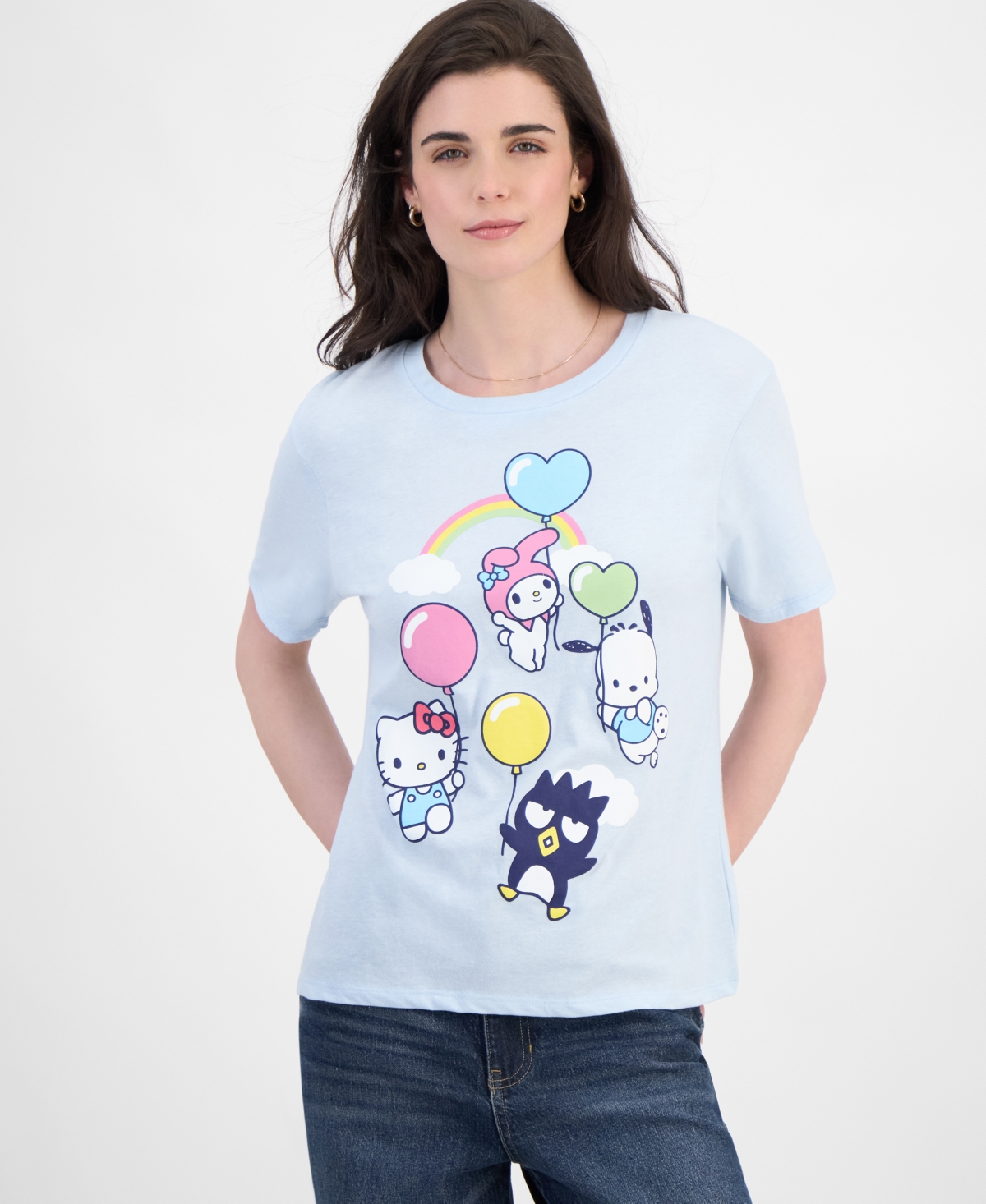 Juniors' Hello Kitty Balloons Graphic-Print Tee - Blue