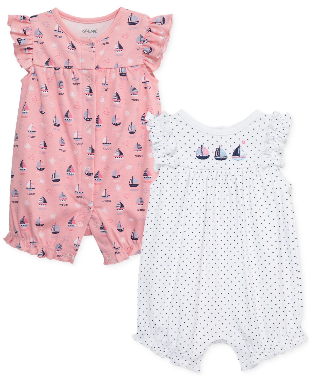 Little Me Baby Girls Cotton Sailboats Rompers, 2 Pack