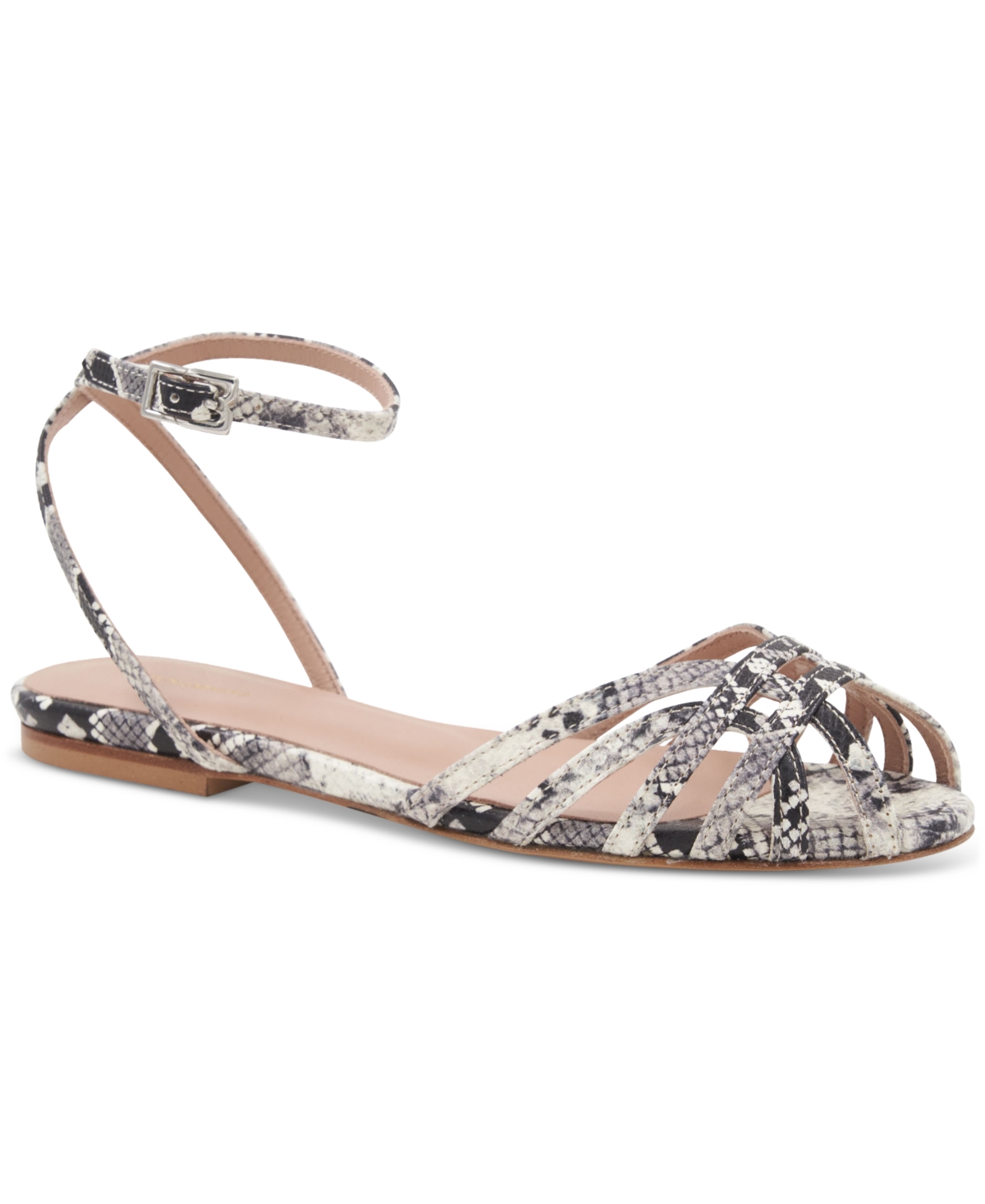 Women's Marta Flat Sandals - Black, White Snake