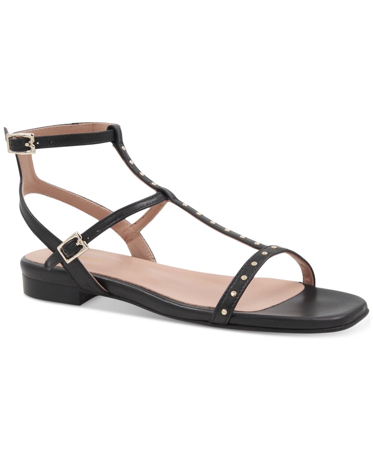 Women's Maya Studded Flat Sandals - Black, White Snake
