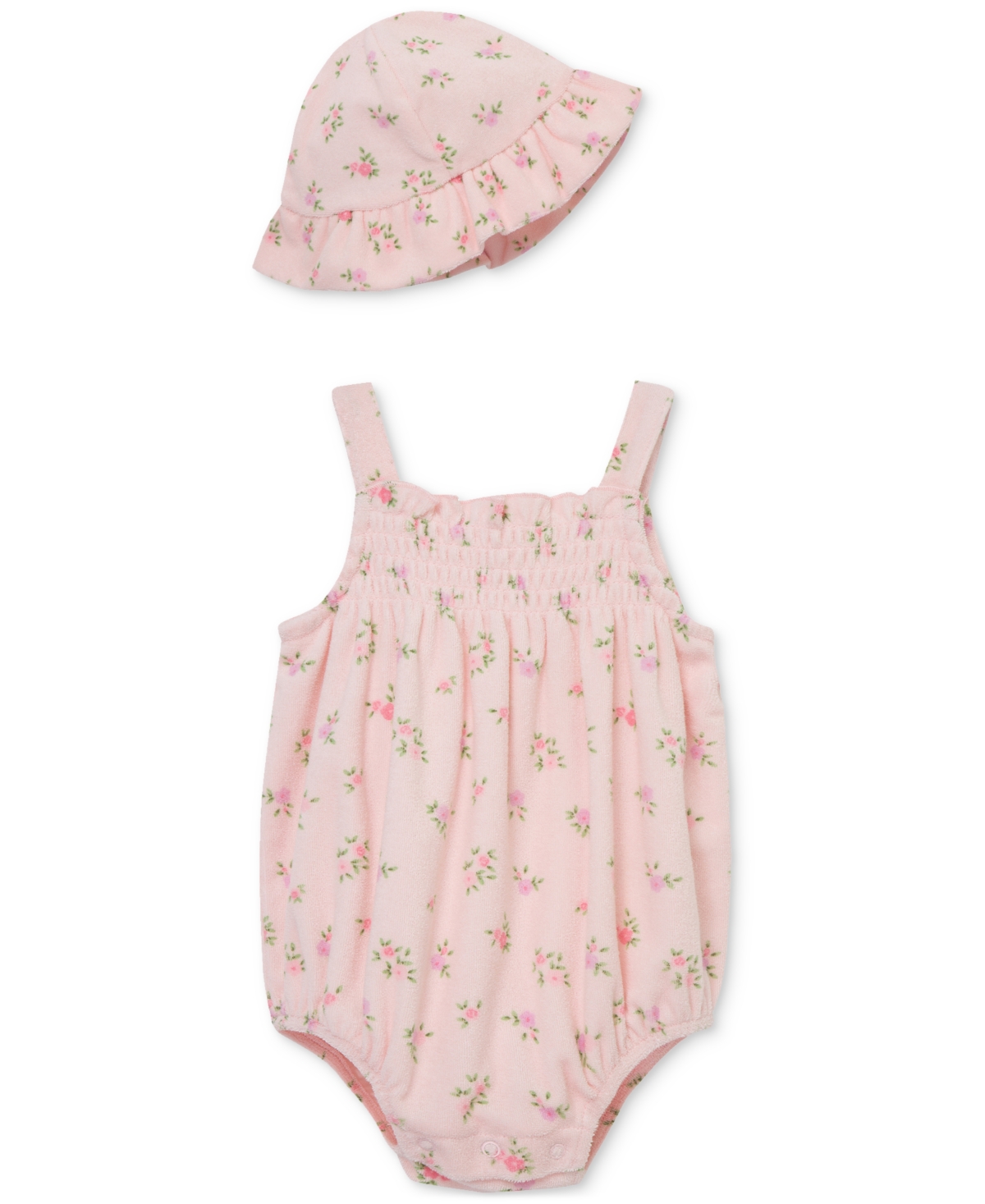 Little Me Baby Girls 2-pc. Ditsy Floral Terry Bubble Romper & Bucket Hat Set