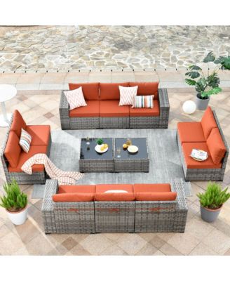 Patio Furniture Set,12 Pieces Outdoor Sectional Sofa Couch Set,Patio Conversation Set with Modular Wicker Deep Seat Chairs,Comfy Cushions,Side