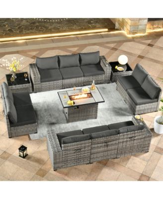 Patio Furniture Set,12 Pieces Outdoor Sectional Sofa Couch Set,Patio Conversation Set with Modular Wicker Deep Seat Chairs,Comfy Cushions,Side