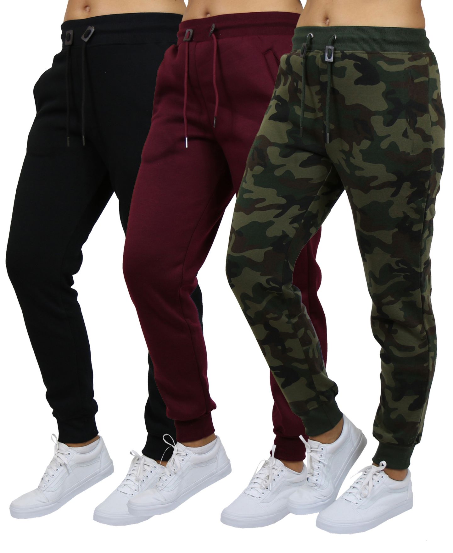 Женские брюки Galaxy By Harvic Loose-Fit Fleece Jogger Sweatpants 3-Pack, цвет: Чёрный бордовый — фото 1