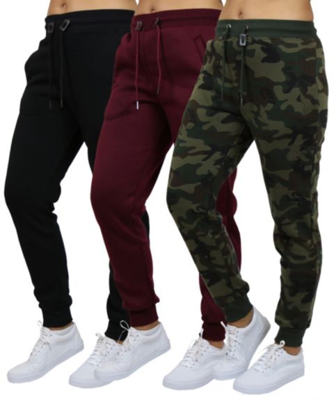 Женские брюки Galaxy By Harvic Loose-Fit Fleece Jogger Sweatpants 3-Pack, цвет: Чёрный бордовый