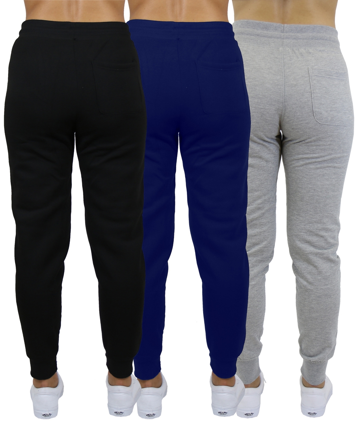 Galaxy By Harvic Women's Loose-fit Fleece Jogger Sweatpants 3-pack In Black-navy-heather Gray