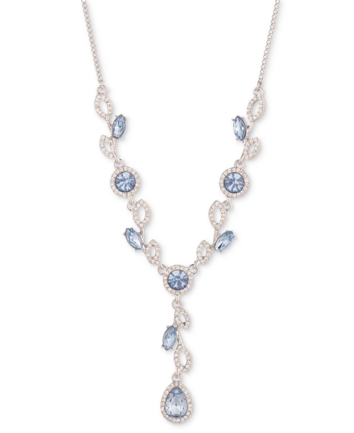 Mixed Crystal Vine Lariat Necklace, 16" + 3" extender - Turq/aqua