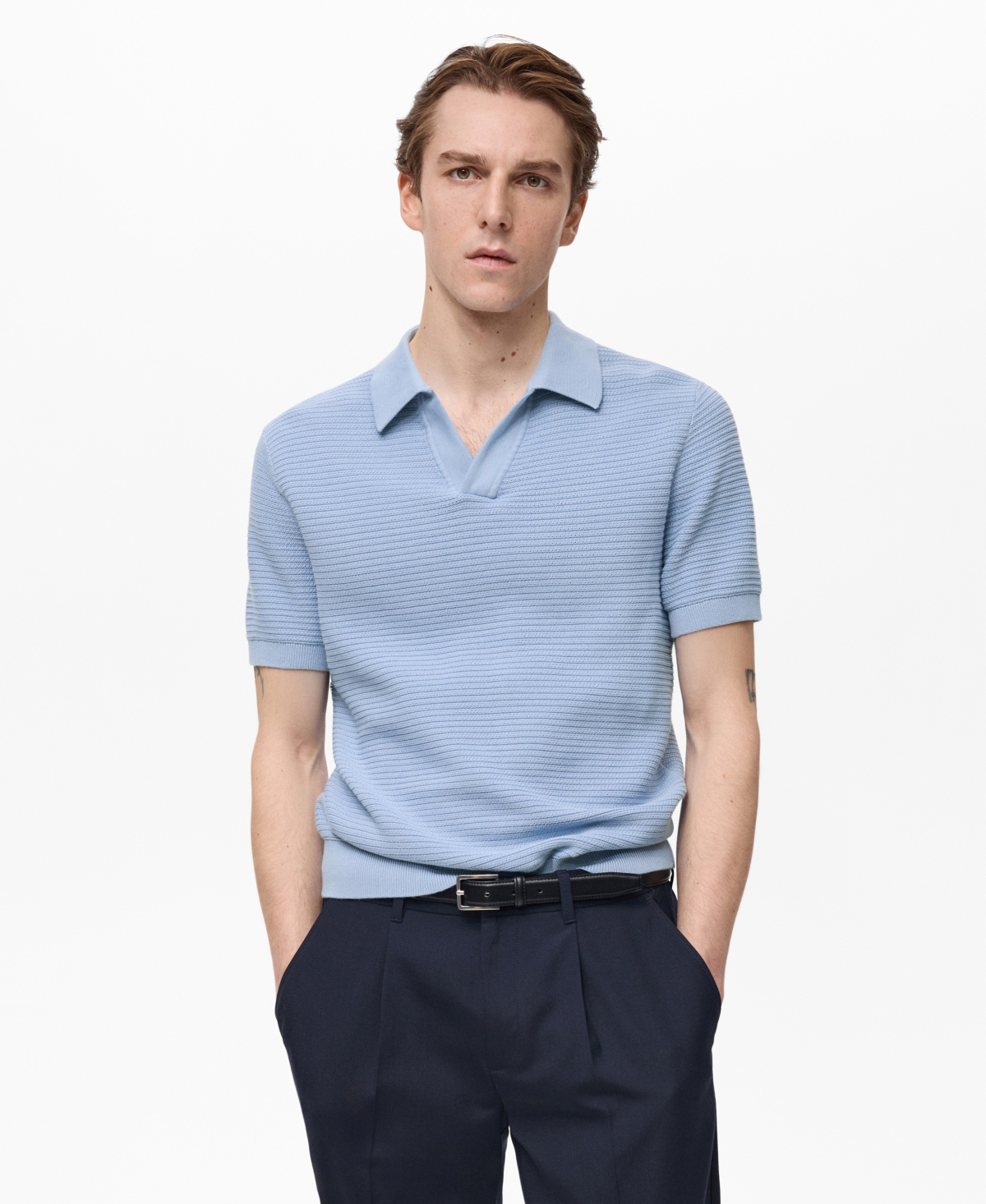 Men's Slim-Fit Knit Polo Shirt - Sky Blue