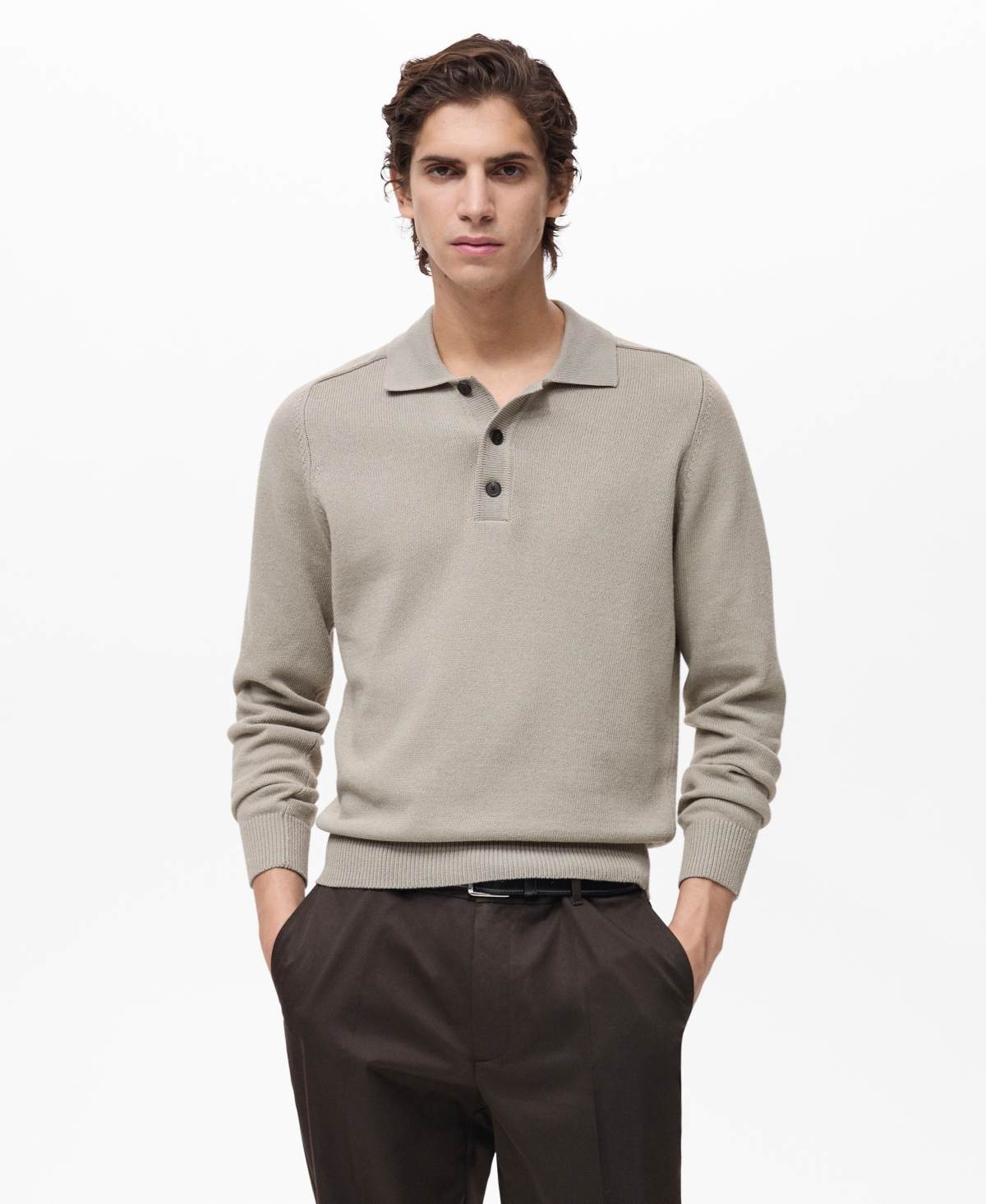 Men's Cotton Knitted Polo Shirt - Ice Gray
