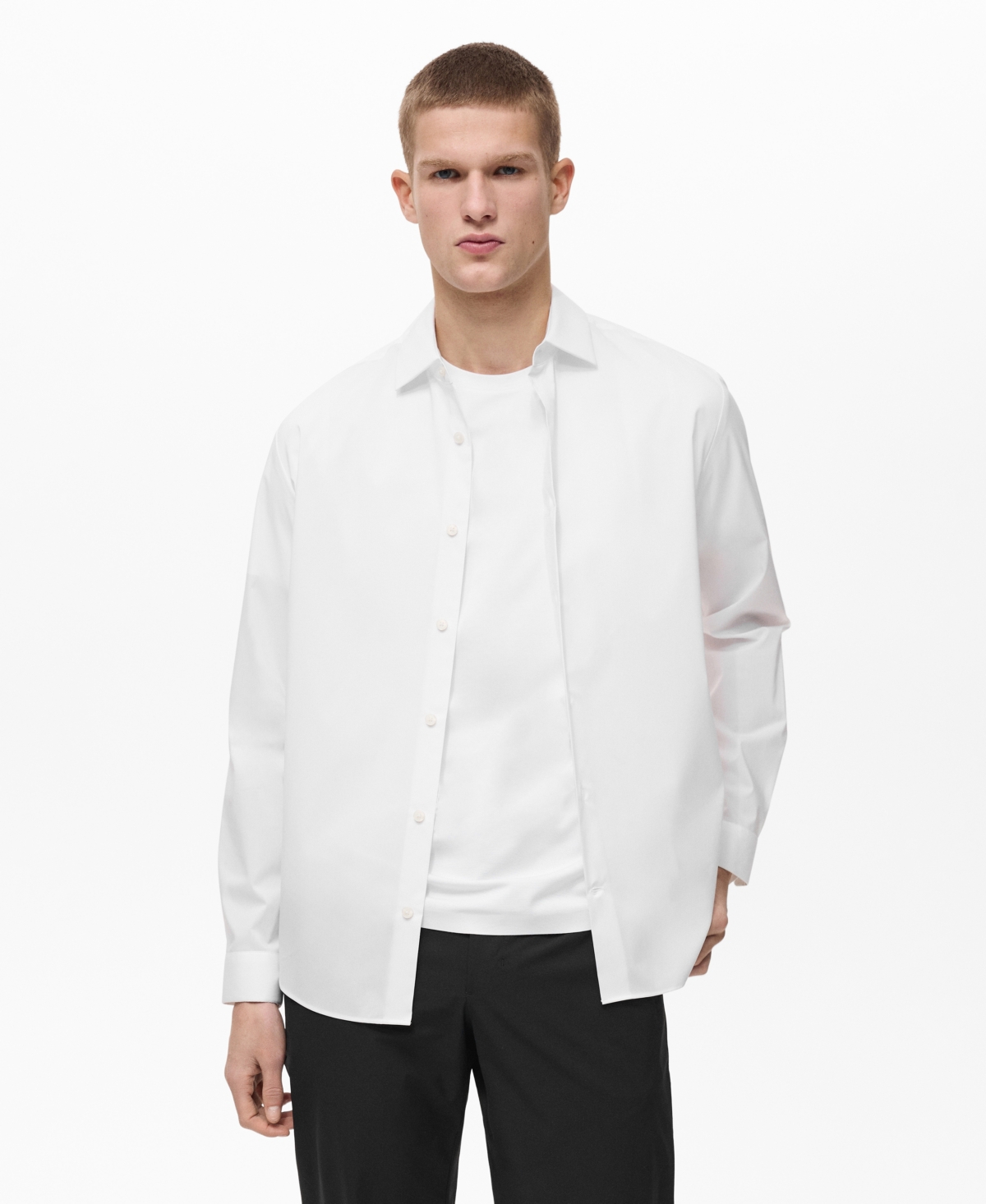 Mango Comfort Stretch Easy Iron Cotton Blend Button-up Shirt In White