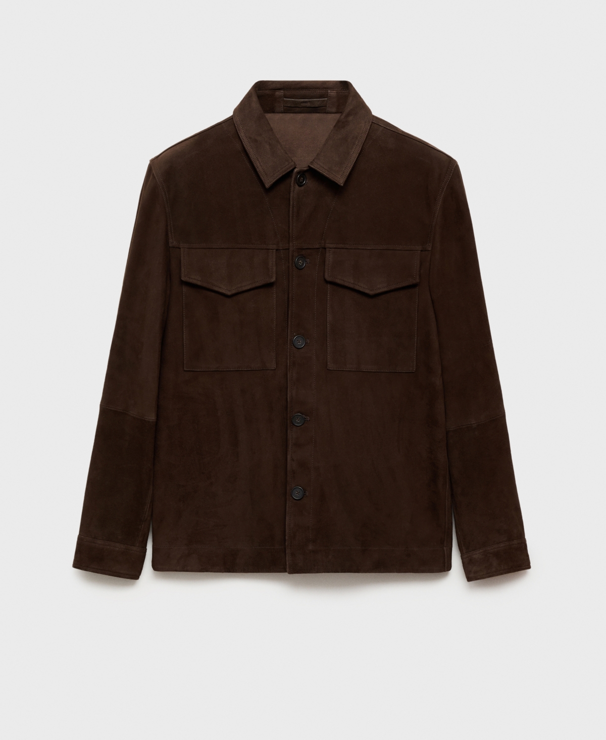 Mango Suede Button-up Shirt Jacket In Chocolate
