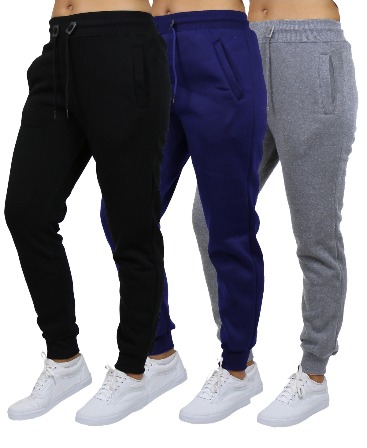 Women's Loose-Fit Fleece Jogger Sweatpants 3-Pack - Navy-Olive-Red