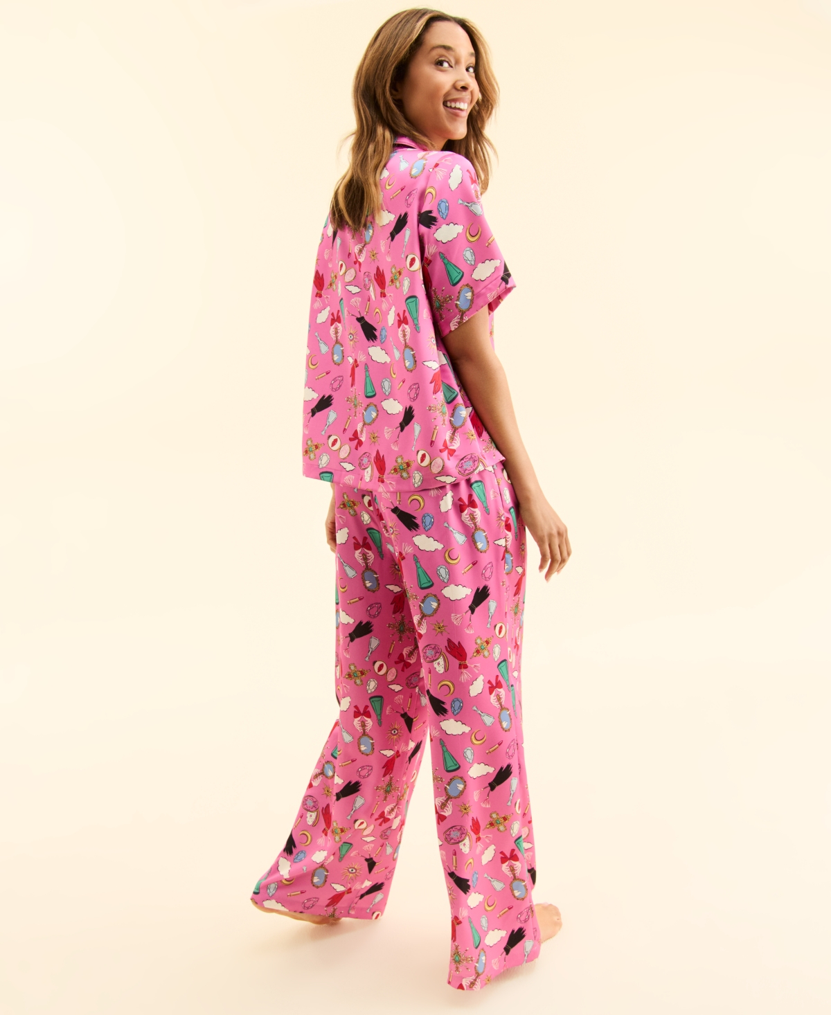 Macy's Flower Show Women's Printed Short-sleeve Pajama Set, Exclusively At  In Pink Colla