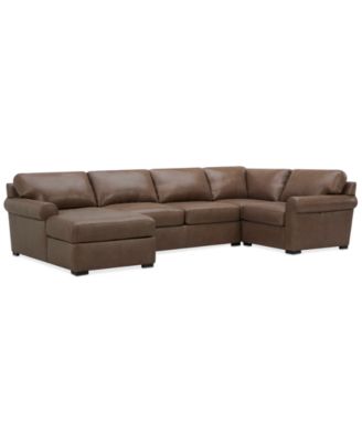 Radley Roll Arm 139" 4-Pc. Leather Square Corner Chaise Sectional, Exclusively at Macy's