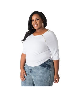 Plus Size Zipper Shoulders Short Sleeve T-Shirt