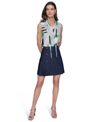 Women's Pleated Button-Trim Skirt