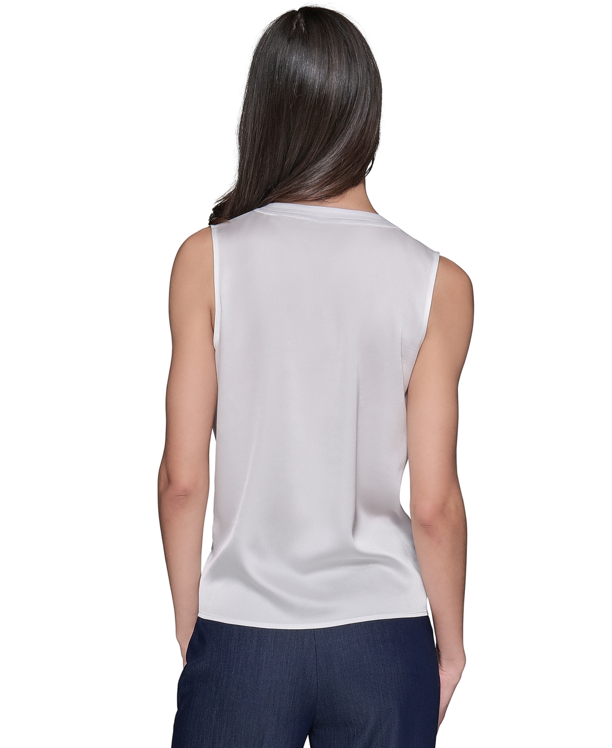 Karl Lagerfeld Women's Sleeveless V-neck Blouse Top In White