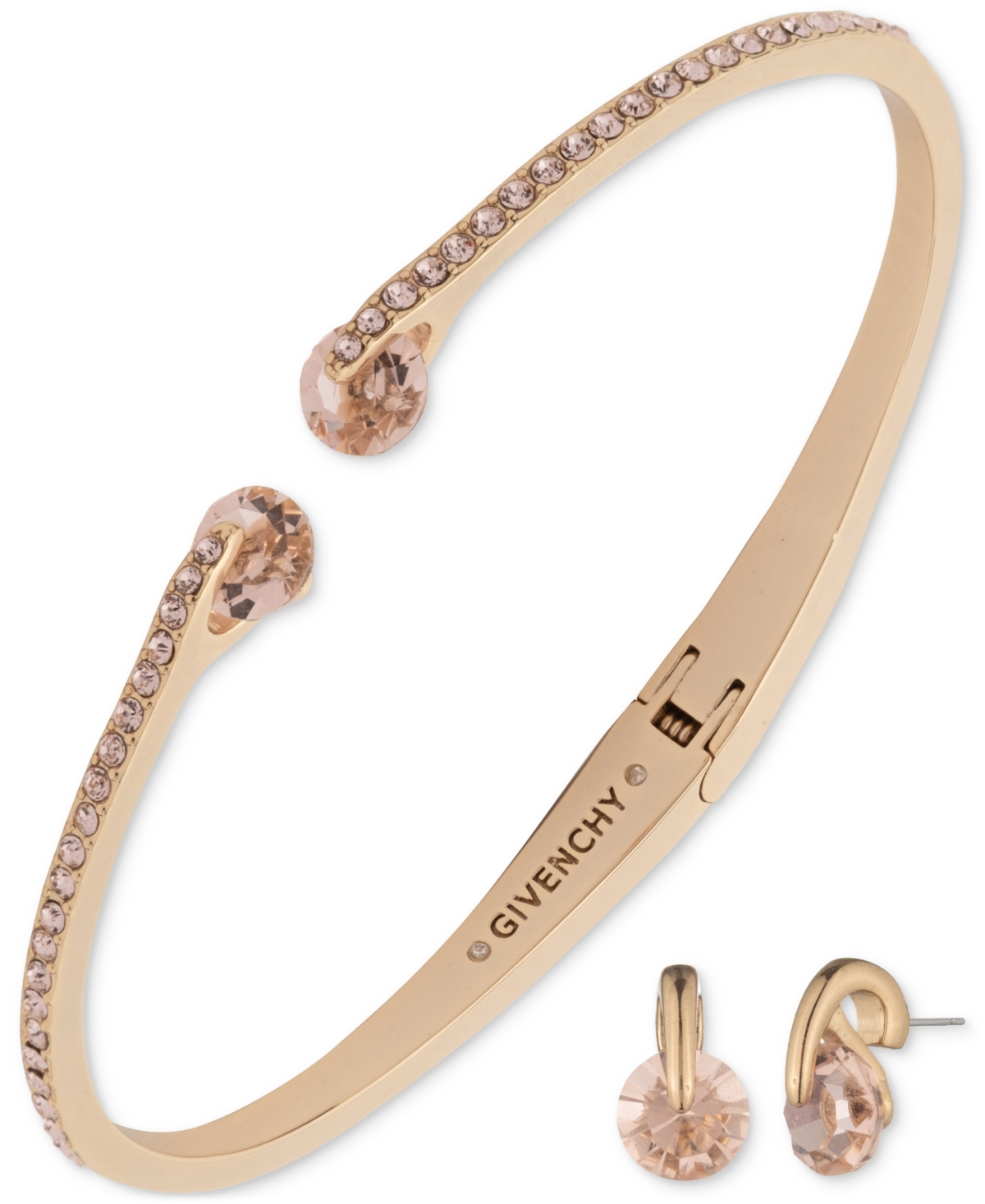 Givenchy Gold-tone Mixed Crystal Cuff Bracelet & Stud Earrings Set In Lt,paspink