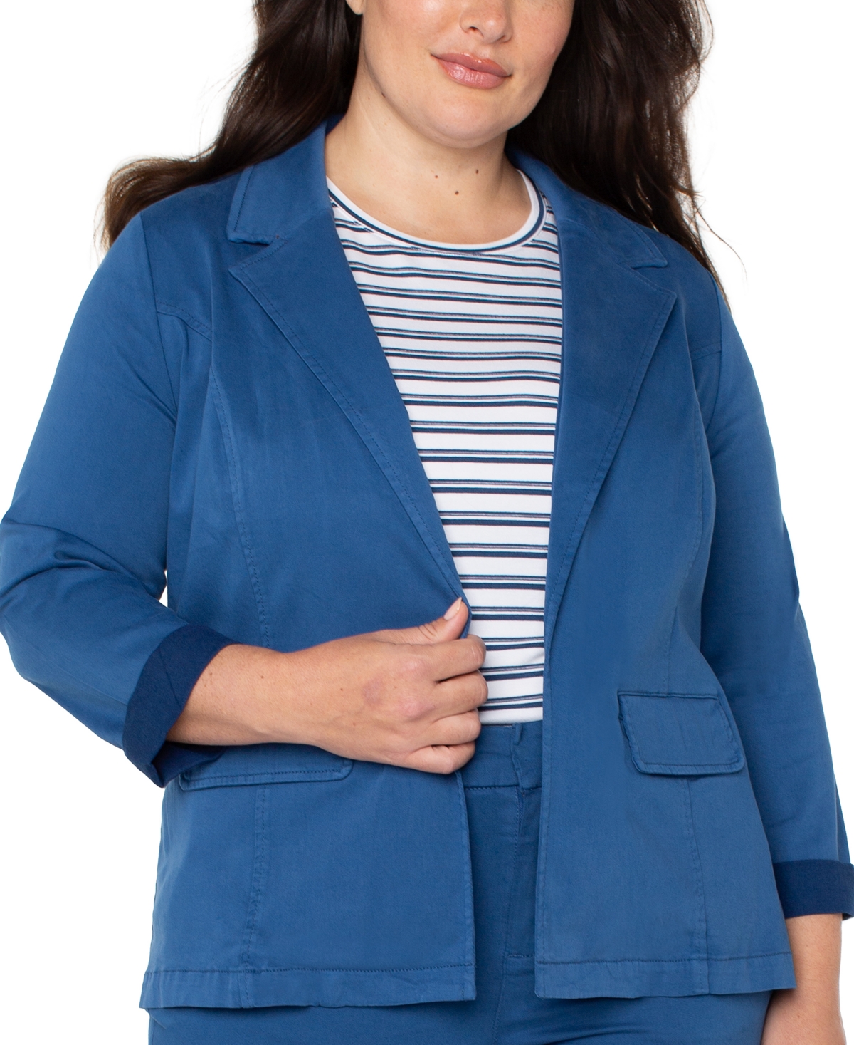 Liverpool Plus Size Open-Front Twill Blazer - Cappuccino