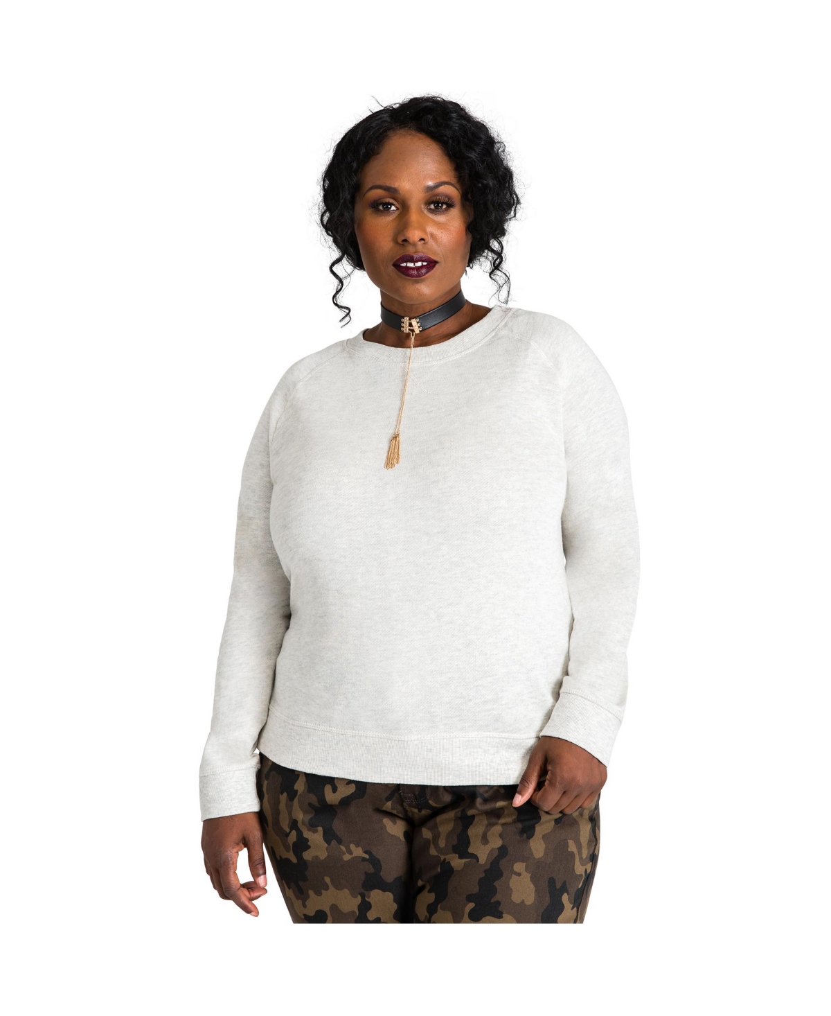 Plus Size French Terry Open Back Long Sleeve Sweatshirt - Oatmeal grey