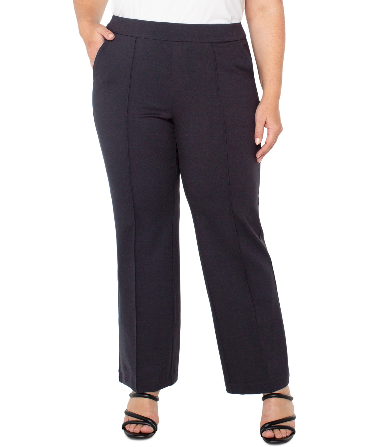 Liverpool Plus Size Pull On Wide Leg Pants In Black