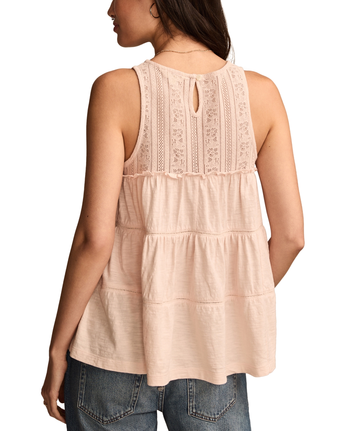 LUCKY BRAND WOMEN'S LACE RUFFLE TIERED TUNIC TOP
