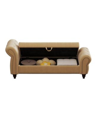 64.5 Inch Velvet Upholstered Storage Bench, Tufted Bed Bench with Nailhead Trim for Bedroom