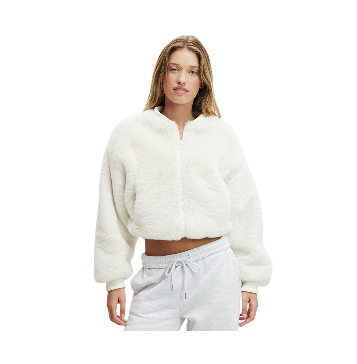 Women's Ariel Faux Fur Bomber Jacket - Coconut milk