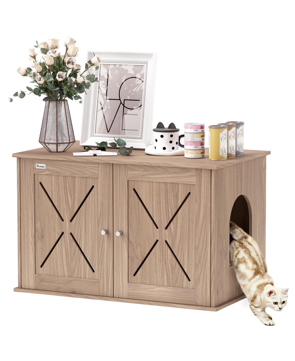 Cat Litter Box Enclosure, Hidden Cat Litter Box Furniture, - Walnut
