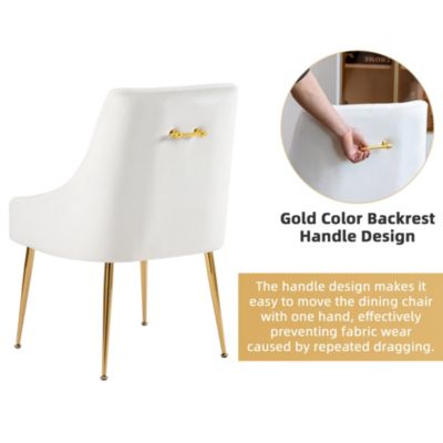 Modern Velvet Upholstered Dining Chairs Set of 2, Mid Century Side Chairs with 5.12” Cushions and Back Pull Rod for Kitchen, Living Room