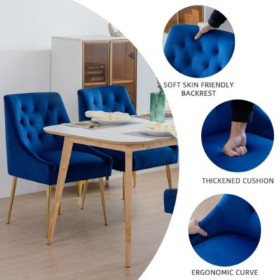 Modern Velvet Upholstered Dining Chairs Set of 2, Mid Century Side Chairs with 5.12” Cushions and Back Pull Rod for Kitchen, Living Room