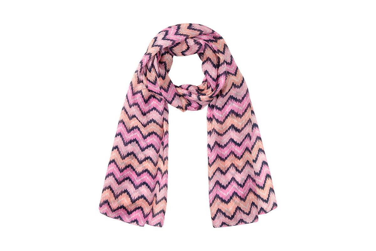 100% Silk Chevron Print Scarf - Candy pink