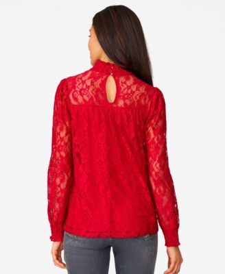 Women's Smocked Mock Neck Lace Top