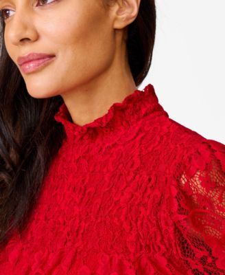 Women's Smocked Mock Neck Lace Top