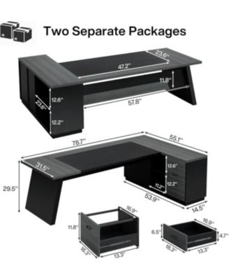 L-Shaped Executive Desk, 78" Modern Office Desk with Drawers and Lateral File Cabinet, Large Computer Desk with Storage Shelves, Workstation for Home Office