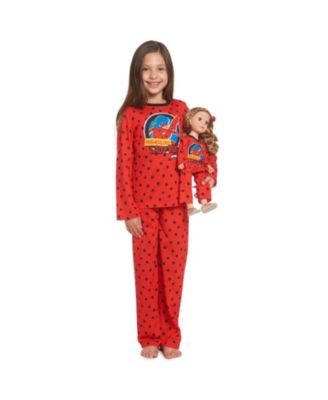 Girls Ladybug Pajama Shirt Pants and Matching Doll Outfits 4 Piece Set