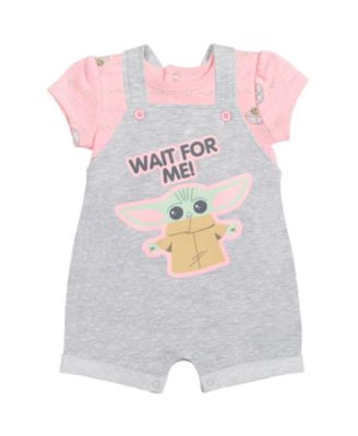 Baby Girls Star Wars Yoda French Terry Snap Short Overalls T-Shirt and Headband 3 Piece Outfit Set
