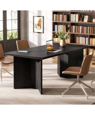 63-Inch Executive Desk, Modern Office Computer Desk with Double Pedestal, Simple Workstations Writing Table Conference Table Business Furniture for Home Office, Black