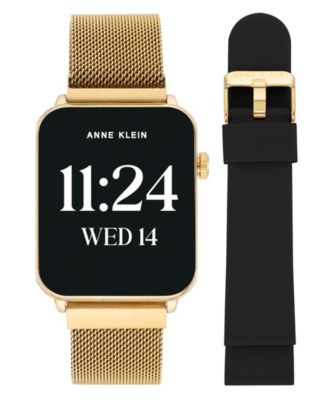Women's Connect It Stellar Smartwatch with Gold-Tone Stainless Steel Mesh and Black Silicone Band, 45mm