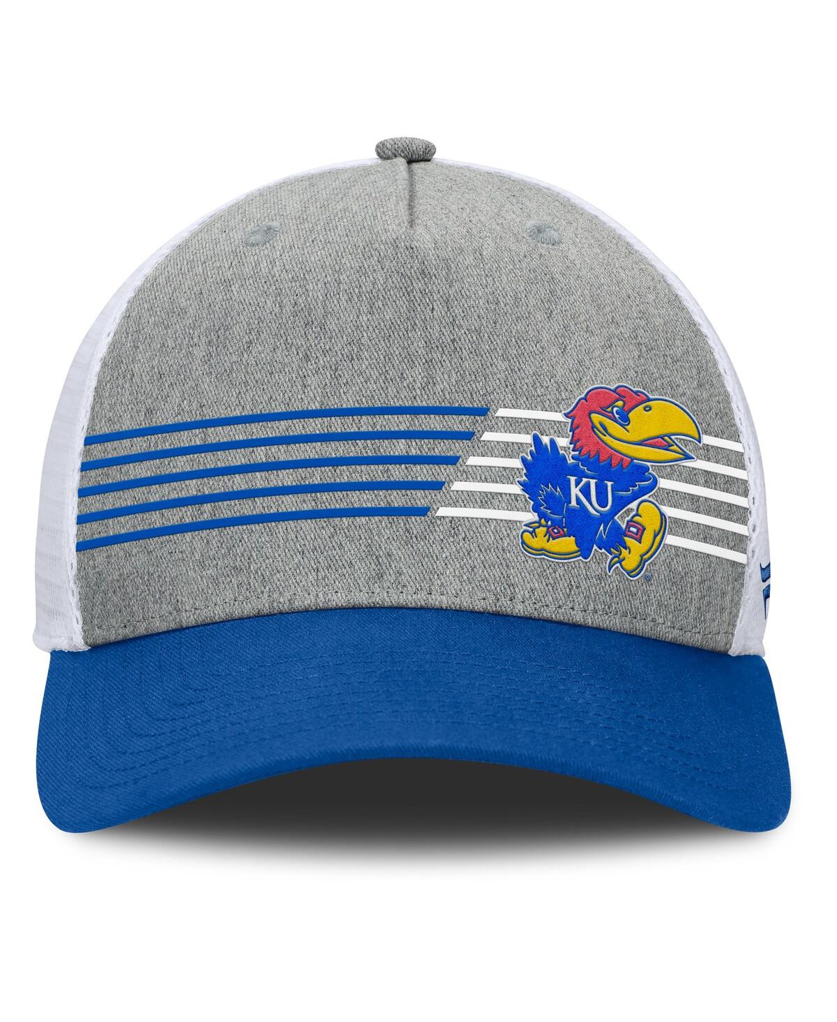 Fanatics Men's Heather Gray/royal Kansas Jayhawks Profile Trucker Adjustable Hat In Heather Gray,royal