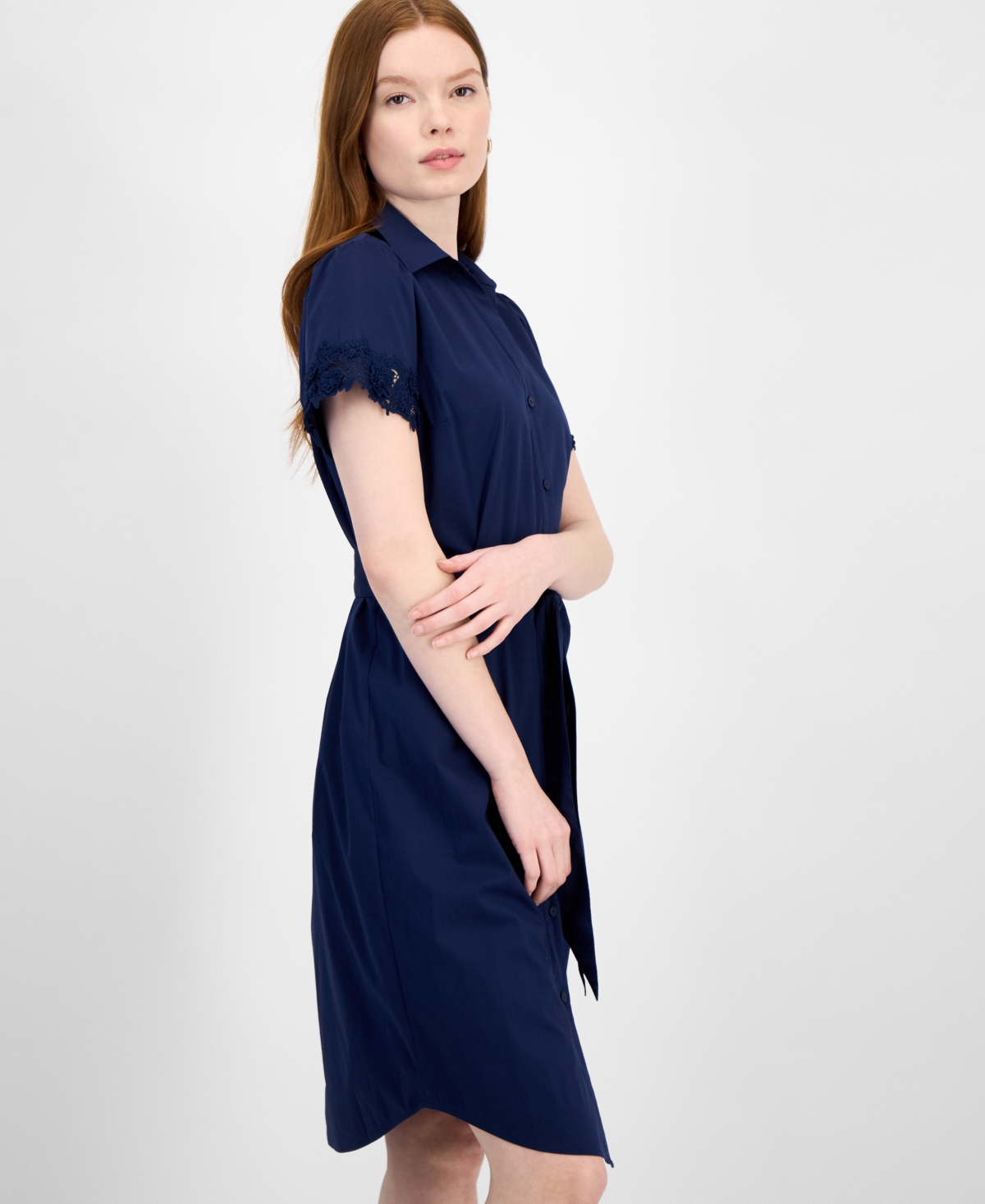 T Tahari Button A-line Dress In Blue