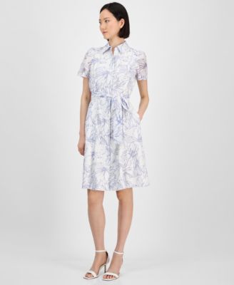 Anne Klein - Women's Short-Sleeve Tie-Waist Shirtdress