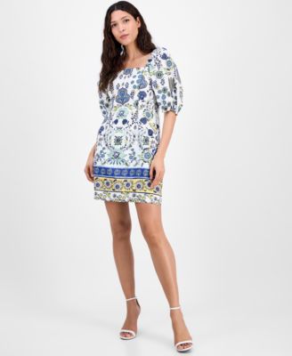 Anne Klein - Women's Printed Puff-Sleeve Sheath Dress