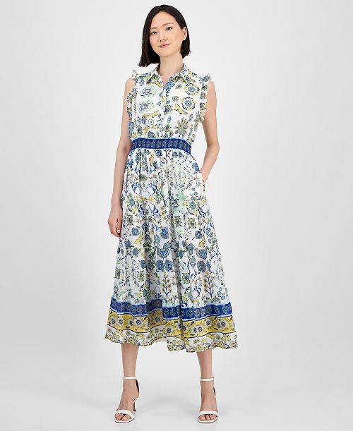 alfani Anne Klein Women's Sleeveless Chiffon Midi Shirtdress Women's Fashion Shoes & Accessories