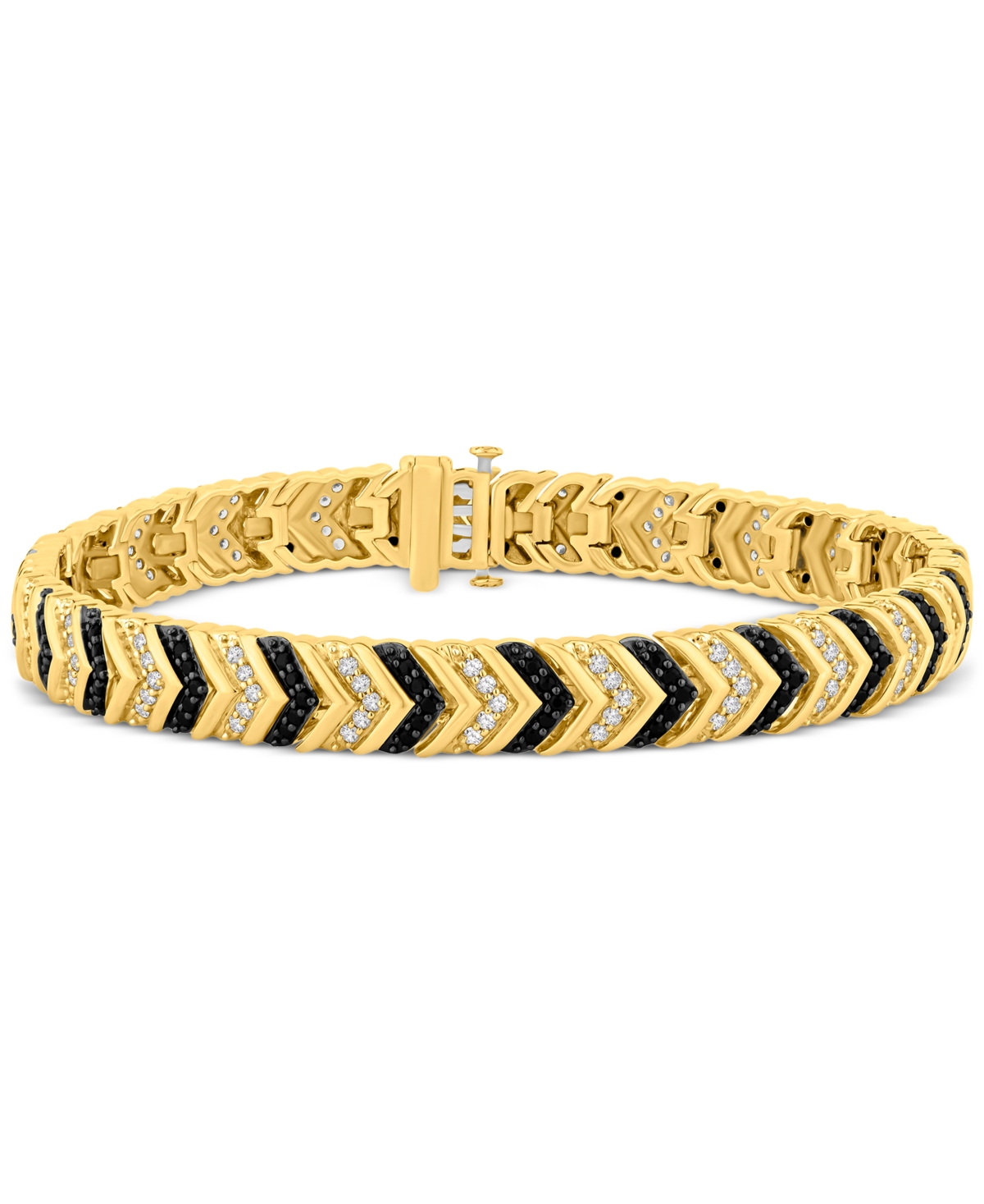 Macy's Men's Black & White Diamond Chevron Link Bracelet (3 Ct. T.w.) In 10k Gold In Gold