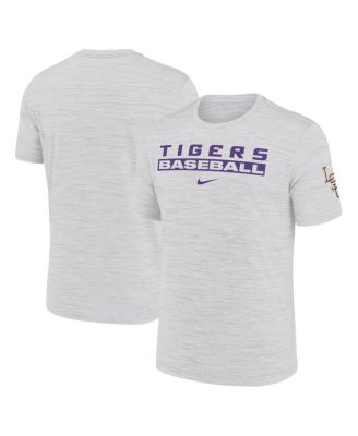 Nike - Men's  Ash LSU Tigers Velocity Baseball Wordmark Stack Performance T-Shirt