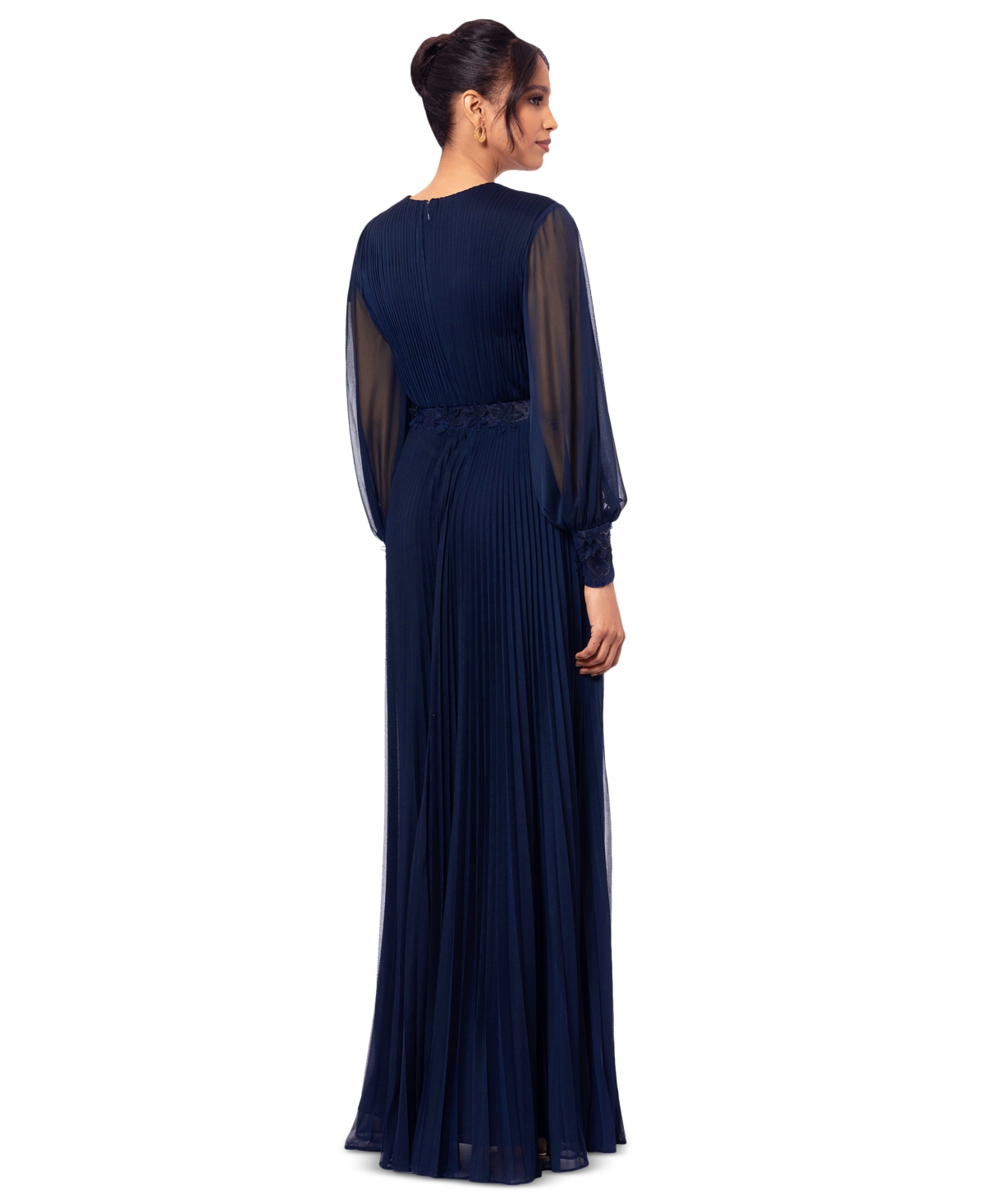 BETSY & ADAM WOMEN'S LONG MESH SEQUIN-WAIST DRESS 