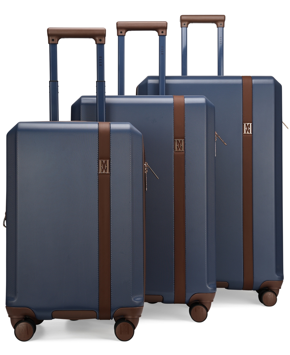 Elle Luxe Journey 3-piece Expandable Retro Spinner Luggage Set In Navy